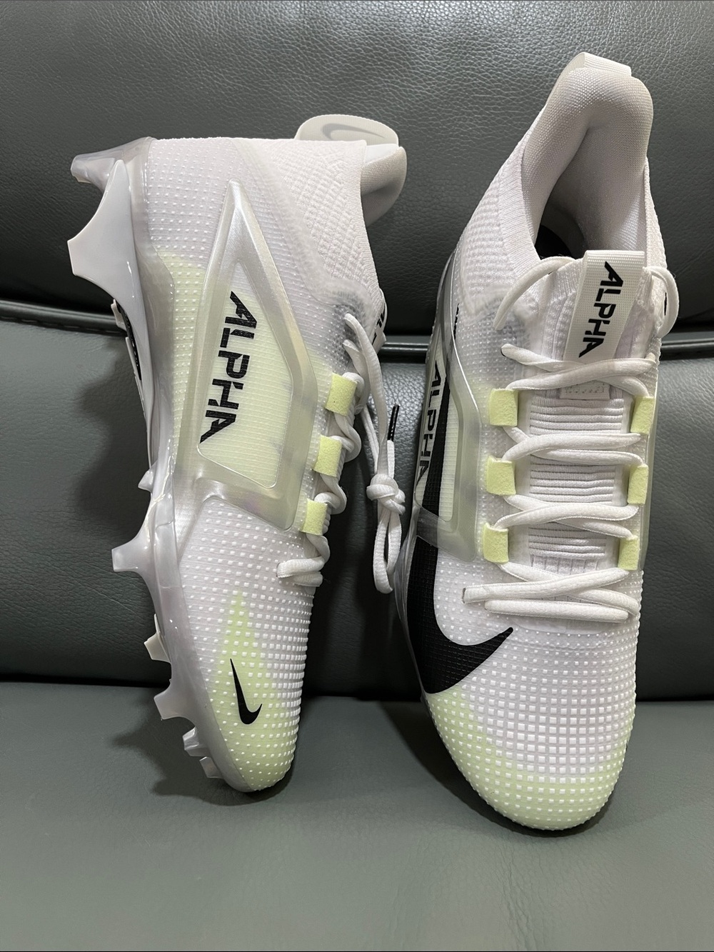 Nike White and Lime Alpha Men’s Athletic Cleats
